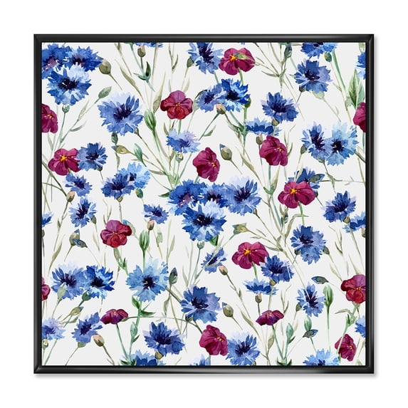 Red and Blue Wildflowers 30 in x 30 in Framed Painting Canvas Art Print, by Designart