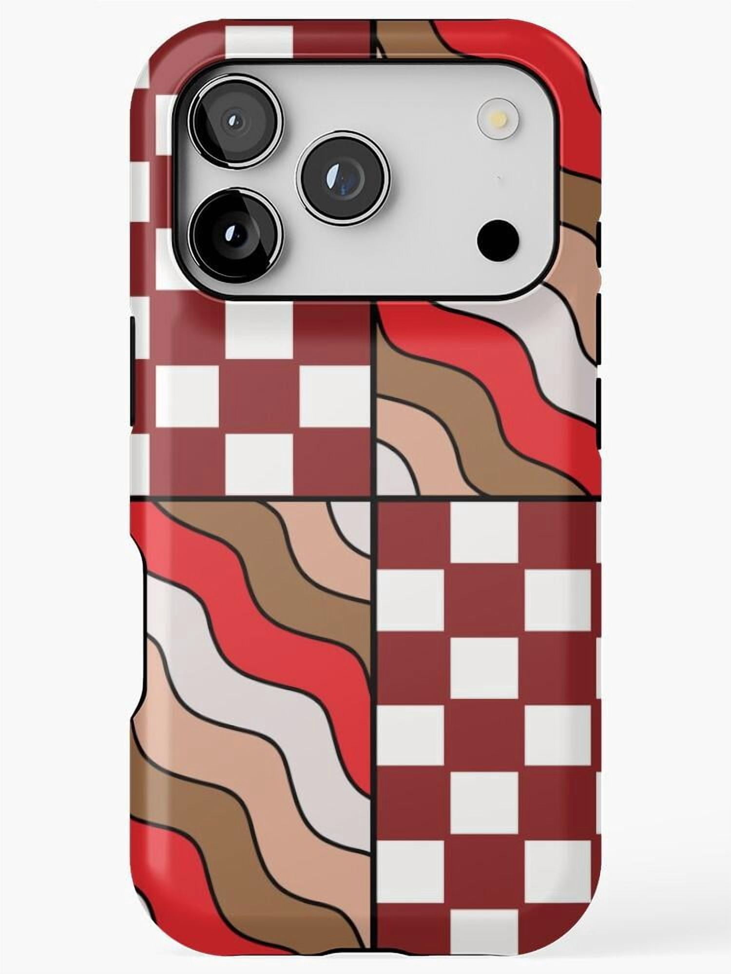 Red and Burgundy Checkerboard Wavy Stripe Tough Cell Phone Case for ...