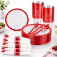 Ruby Ware Warehouse Red and Clear Plastic Dinnerware Set for 50 Guests, 350 Pieces Total ...