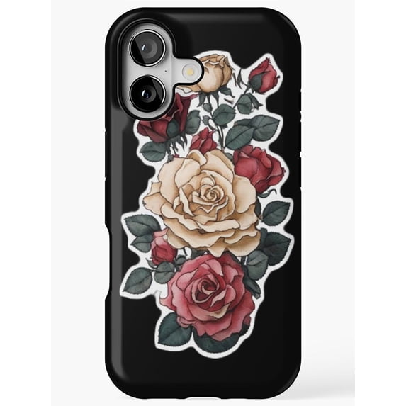 Red and Cream Rose Bouquet Tough Case for Apple iPhone, Dual-Layer ...
