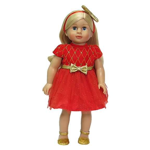 Red and Gold Dress with Bow Headband for 18-Inch Dolls | Dolls Clothes