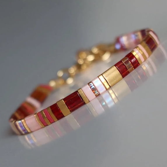 Red and Gold Ethnic Style Beaded Bracelet Handmade Boho Minimalist Charm Jewelry for Women