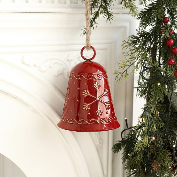 Red and Gold Iron Christmas Bell Ornaments for Tree Door Wall Hanging Holiday Decorations Festive Metal Bells