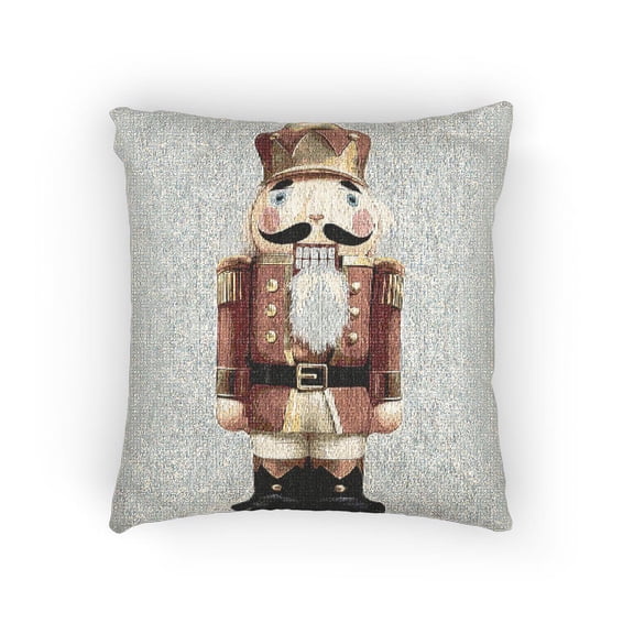Red and Gold Nutcracker Soldier Decorative Woven Pillow, Cotton-Polyester, Traditional Holiday Accent