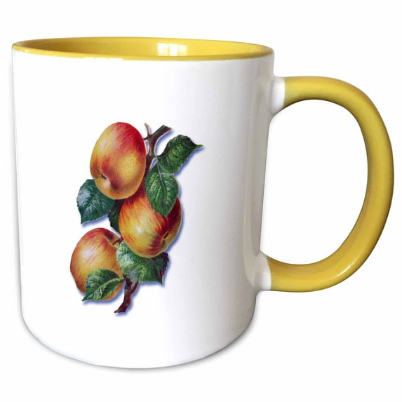 Red and Golden Apples on a Branch with Leaves 15oz Two-Tone Yellow Mug mug-170325-13