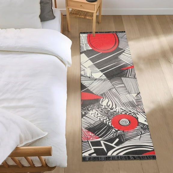Red and Gray Abstract Art Bedroom Runner Rug 2'x 6' Non Slip Carpet Indoor Home Area Rug Living Room