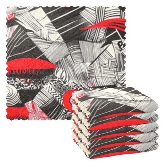 Red and Gray Abstract Art Kitchen Cloth Dish Towels for Drying Washing Absorbent Dish Rags Reusable soft kitchen dishcloth set 6 Pack