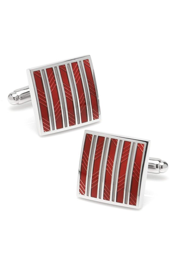 Red and Gray Striped Square Cufflinks