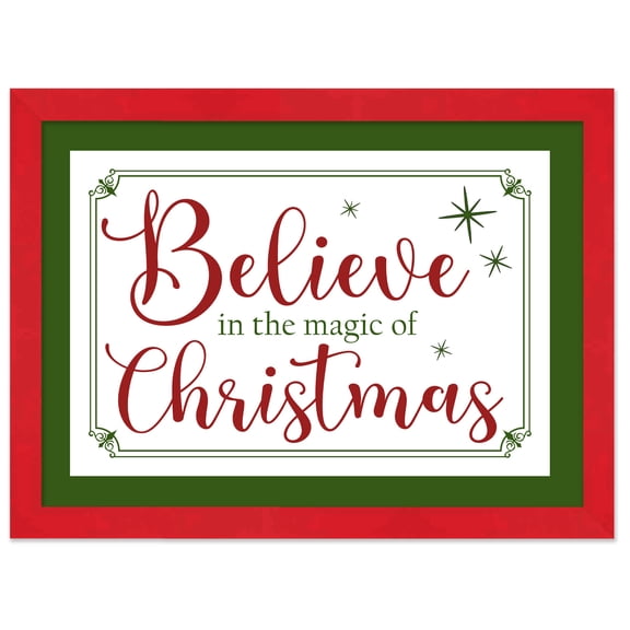 Red and Green Believe in the Magic of Christmas 12.5" x 16.5" Framed Christmas Wall Decor Sign