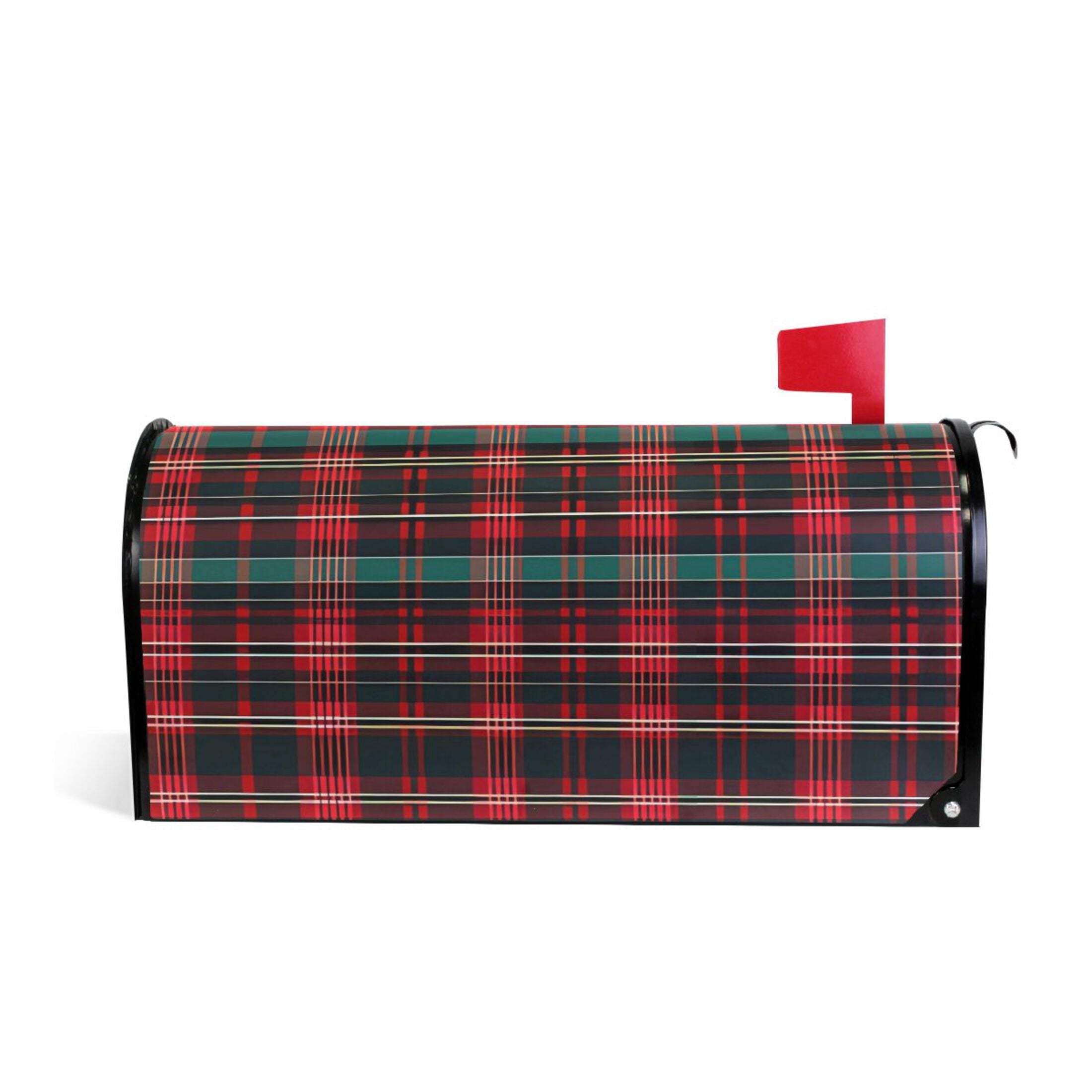 Red and Green Check Grid Magnetic Mailbox Covers 25.5