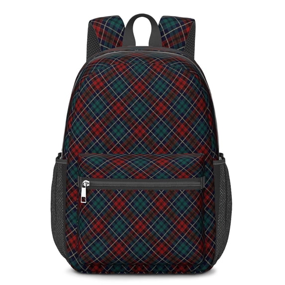 Red and Green Checkered Pattern 17" School Backpacks for Teens,Waterproof Oxford Fabric,S-Shape Padded Straps for School,Travel,Hiking,Camping