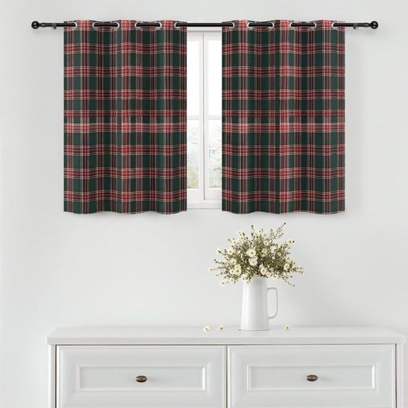 Red and Green Checkered Pattern Blackout Curtains,Triple Weaved Fabric,Thermal Insulated,Room Darkening,Grommet Top,2 Panels,42x45in(107x114cm)