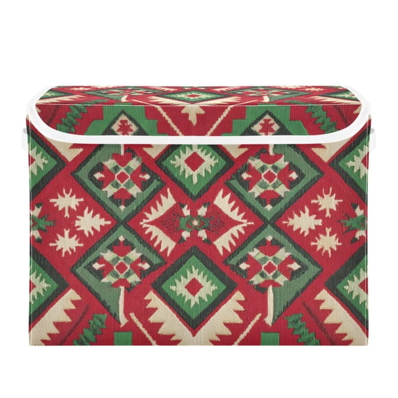 Red and Green Christmas Geometric Pattern Foldable Storage Bins with Lids Handles Collapsible Storage Containers Tote Boxes 16.5 x 12.6 x 11.8 inches