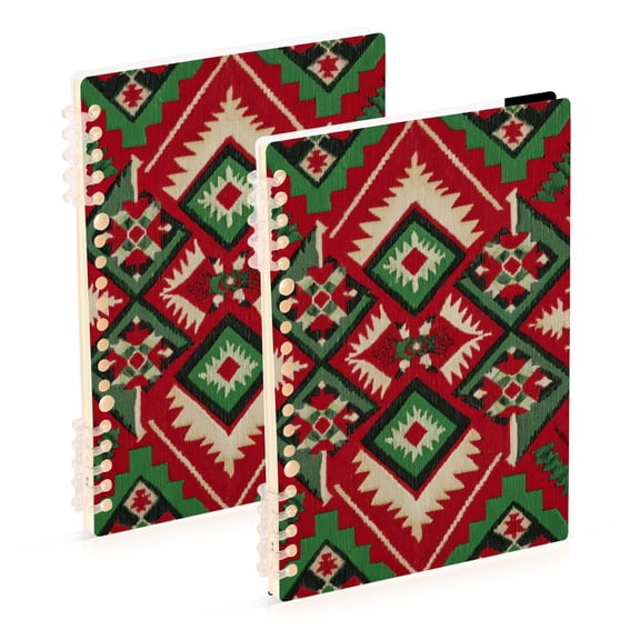 Red and Green Christmas Geometric Pattern Notebook Detachable Coil Notebook Diary Plan Book A5 Size 60 Pages 1 Pack