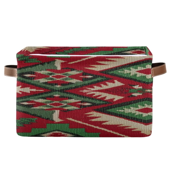 Red and Green Christmas Geometric Pattern Square Storage Bins with Handles Collapsible Containing Box 1 Pack