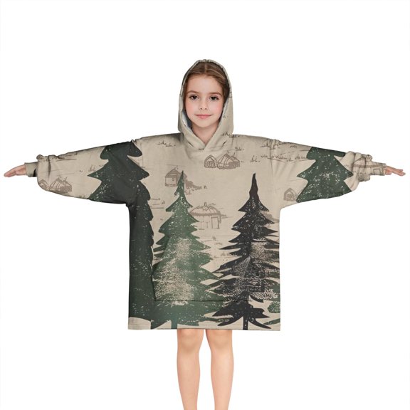 Red and Green Christmas Pattern Blanket Hoodies for Kids 6-13YR Oversize Wearable Blanket Hoodies for Boys Girls Teens