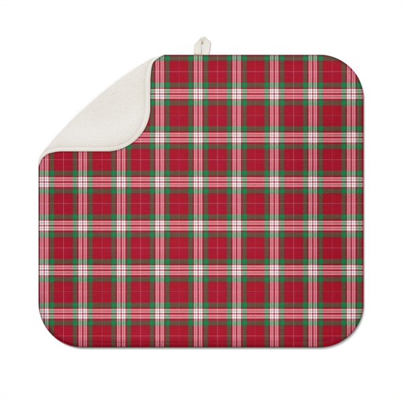 Red and Green Christmas Plaid Pattern Dish Drying Mat for Kitchen 1 Pack, Ultra Absorbent Microfiber Dishes Drainer Mats,16x18in(41x46cm)