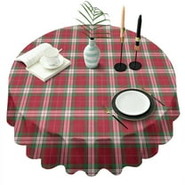 Red and Green Christmas Plaid Pattern Round Tablecloth 60"x60",Wrinkle Wipeable Table Cloth for Kitchen Dining Room Picnic Patio Party