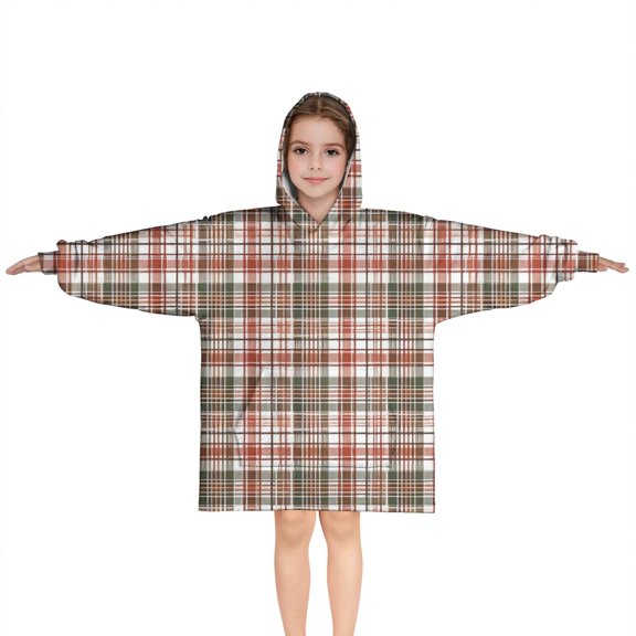 Red and Green Plaid Christmas Pattern Blanket Hoodies for Kids 6-13YR Oversize Wearable Blanket Hoodies for Boys Girls Teens