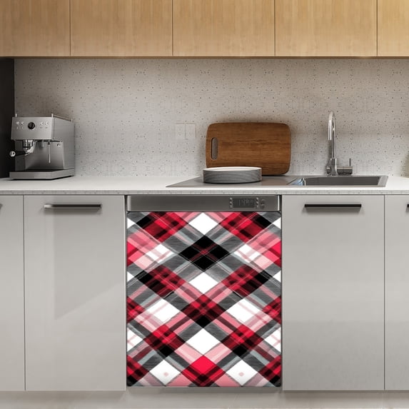 Red and Green Plaid Pattern-1 Dishwasher Magnet Cover Decorative Sticker for Home Cabinet Kitchen 23" x26"