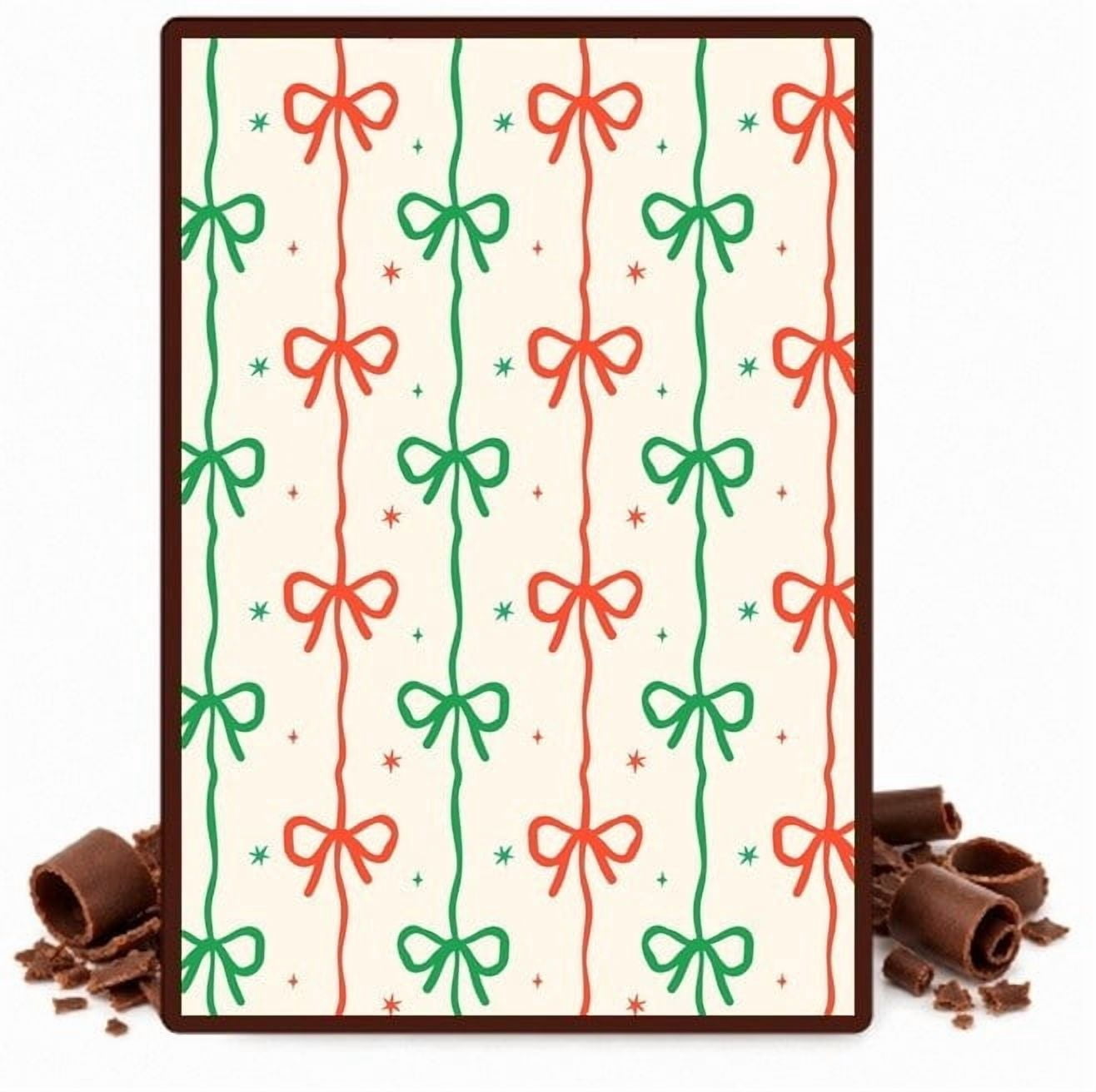 Red and Green Ribbon Bows on Cream Pattern Edible Chocolate Transfer ...