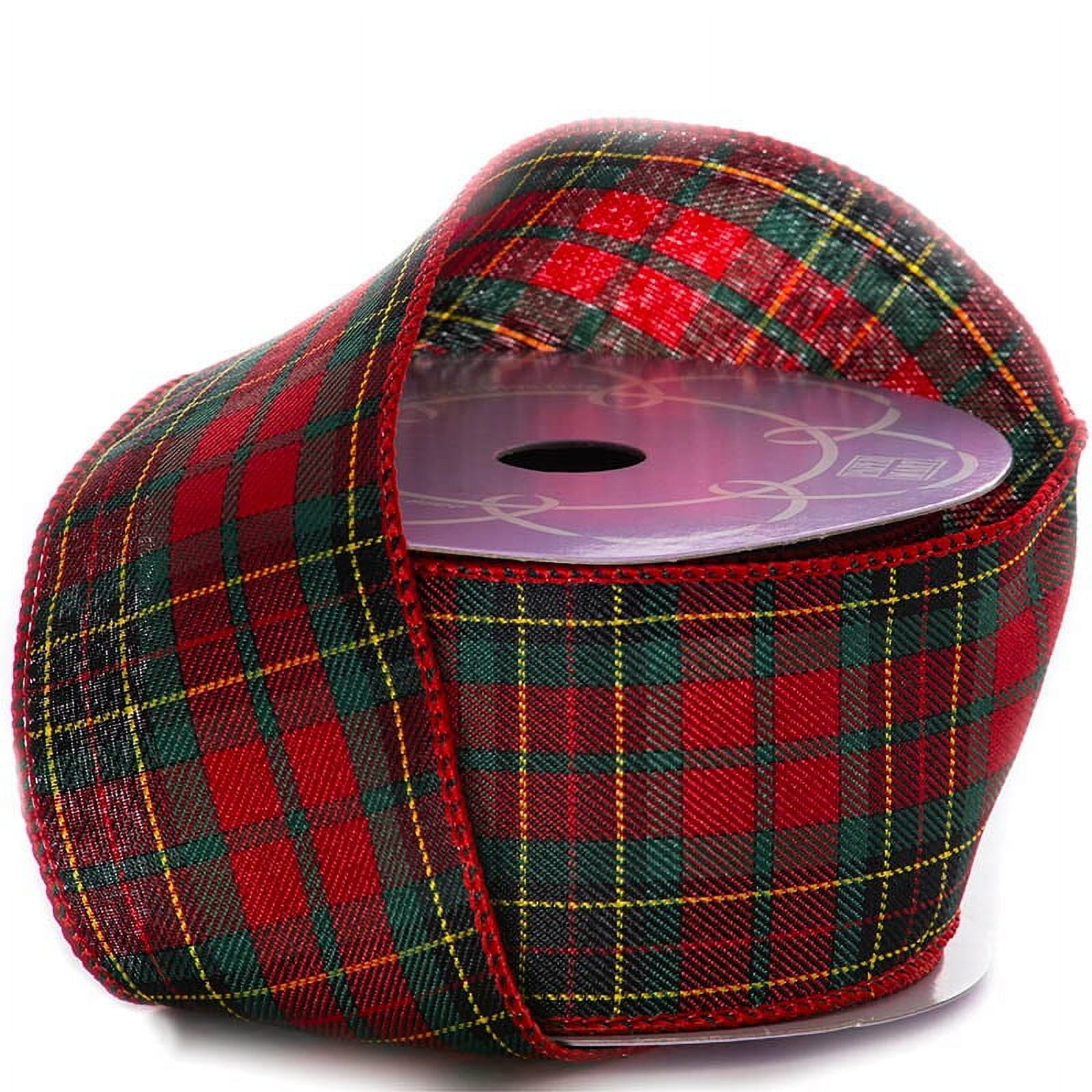 Red and Green Tartan Plaid Fabric Wired Ribbon - 2 1/2 inches Wide x 10 Yards (56116102) - Holiday Gift Wrap Ribbons