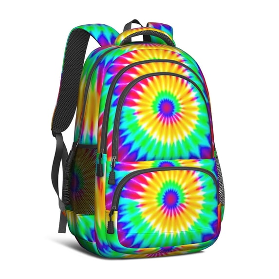Red and Green Tie Dye Pattern Cute School Backpack Bag with Padded Back and Adjustable Shoulder Straps 16.9 X 12.6 X 5.9 Inches