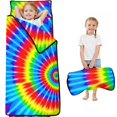 thumbnail image 1 of Red and Green Tie Dye Pattern Teens Toddler Nap Mat with Pillow, Sleeping Mat Bag for Preschool Daycare 59"x22", 1 of 6