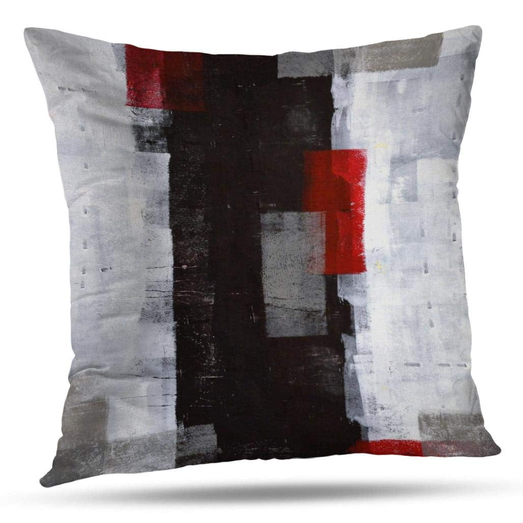 Red and Grey Abstract Art Modern Pillow Covers 18x18 Inch Set