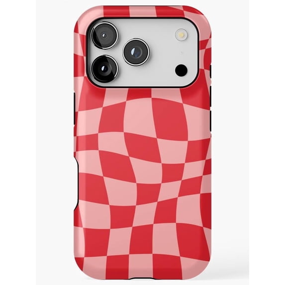 Red and Light Pink Wavy Checkerboard Tough Case for Apple iPhone, Dual ...