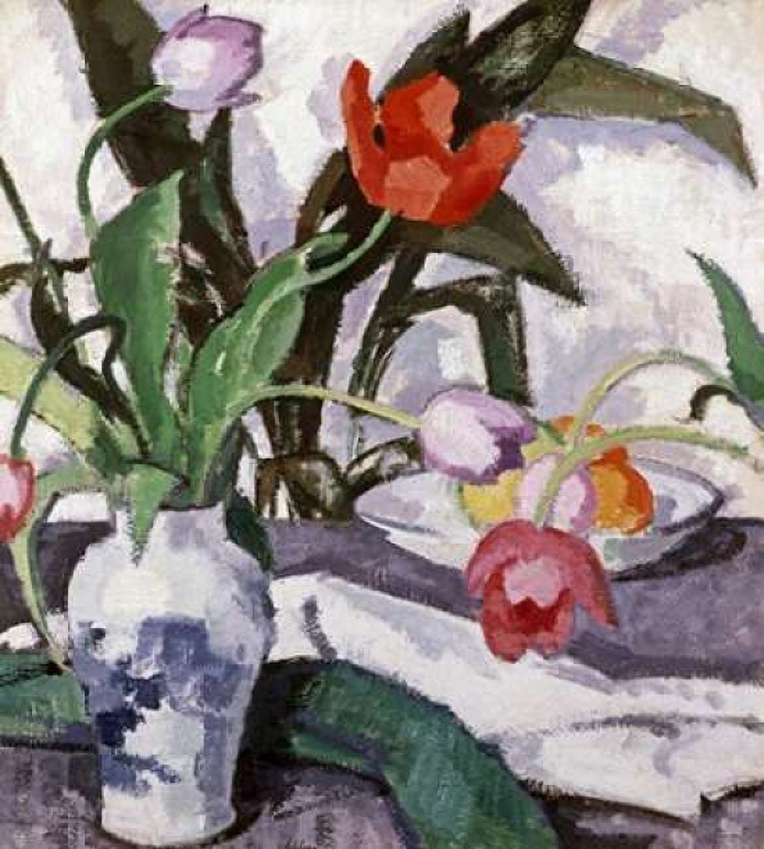 Red and Mauve Tulips In a Vase Canvas Art - Samuel John Peploe (24 x 24)