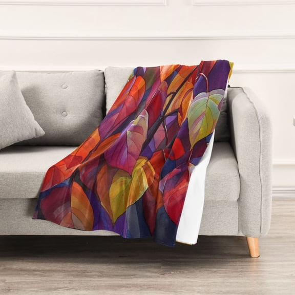 Red and Orange Autumn Leaves Throw Blanket 60" x 90" Soft and Warm Blankets for Couch Sofa and Bed