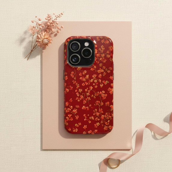 Red and Orange Blossom Branch Tough Case for Apple iPhone, Dual-Layer ...
