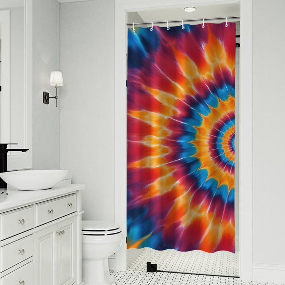 Red and Orange Tie Dye Pattern Modern Waterproof Shower Curtain Set with 12 Hooks, Washable Decorative Bathroom Shower Curtain