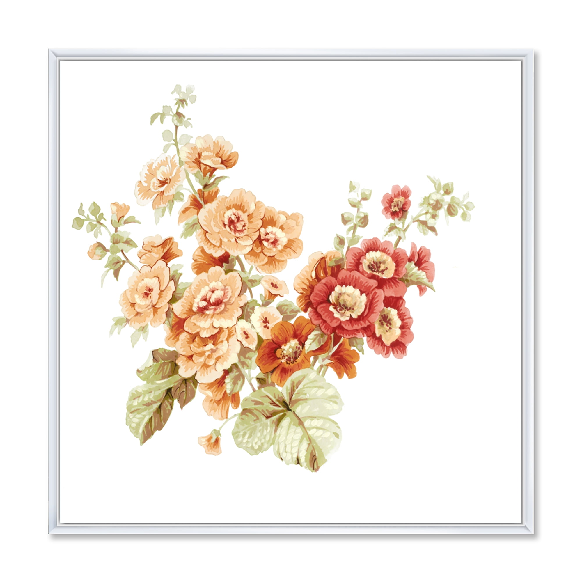 Red and Orange Wildflowers 30 in x 30 in Framed Painting Canvas Art Print, by Designart