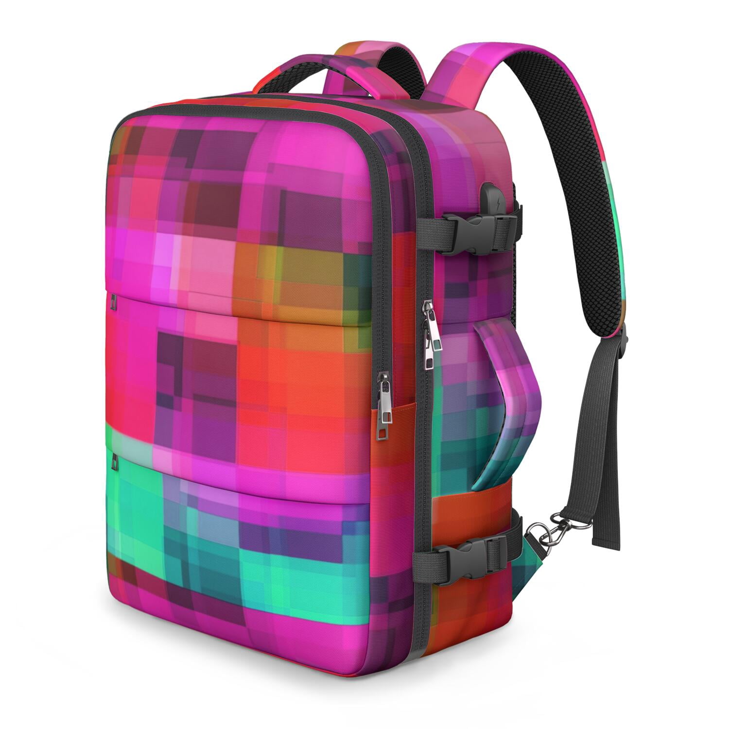 Red and Pink Checkered Pattern Travel Laptop Backpack, Weekender ...