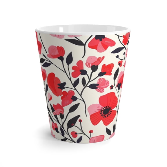 Red and Pink Floral Coffee Latte Mug