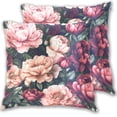 thumbnail image 1 of Red and Pink Flowers Throw Pillow Covers 16x16 Inch 2 Packs Decorative Square for Living Room Couch Bed Sofa, 1 of 6