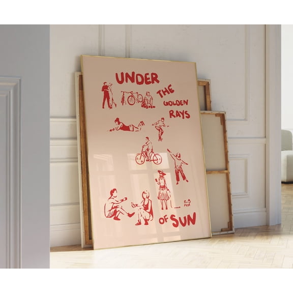 Red and Pink French Exhibition Style Aesthetic Vintage Wall Art, Stretched Canvas 16x20in