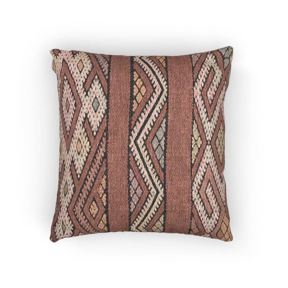 Red and Pink Geometric Diamond Decorative Woven Pillow, Cotton-Polyester, Eclectic Style for Sofa or Bed