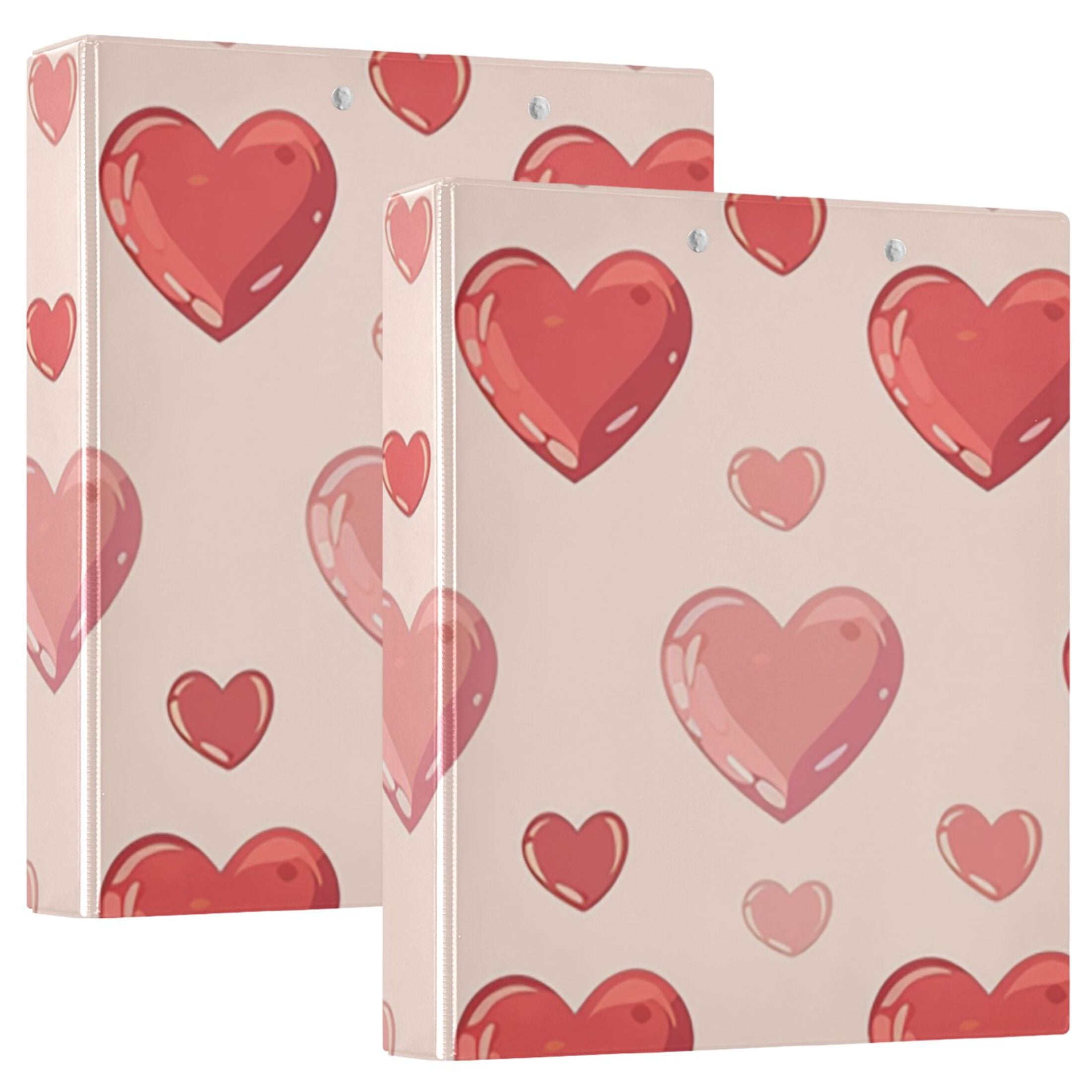 Red and Pink Hearts 3 Ring Binders 1.5 inch Hardcover File Folders with Interior Pockets A4 Size Organizer for School Office Hospital