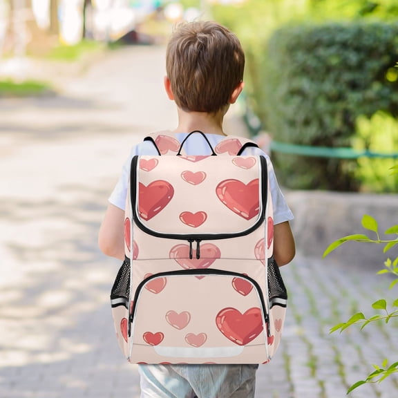 Red and Pink Hearts Backpack Big Laptop Backpack Casual Daypack Quilted Large Capacity Large Bookbags