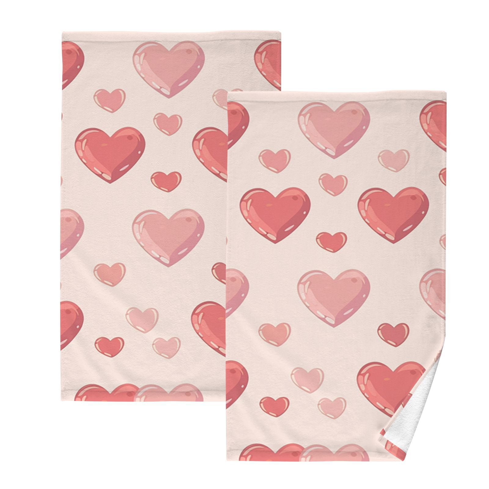 Red and Pink Hearts Hand Towels Cotton Bath Towels Large Face Towels Absorbent for Bathroom 2 Packs