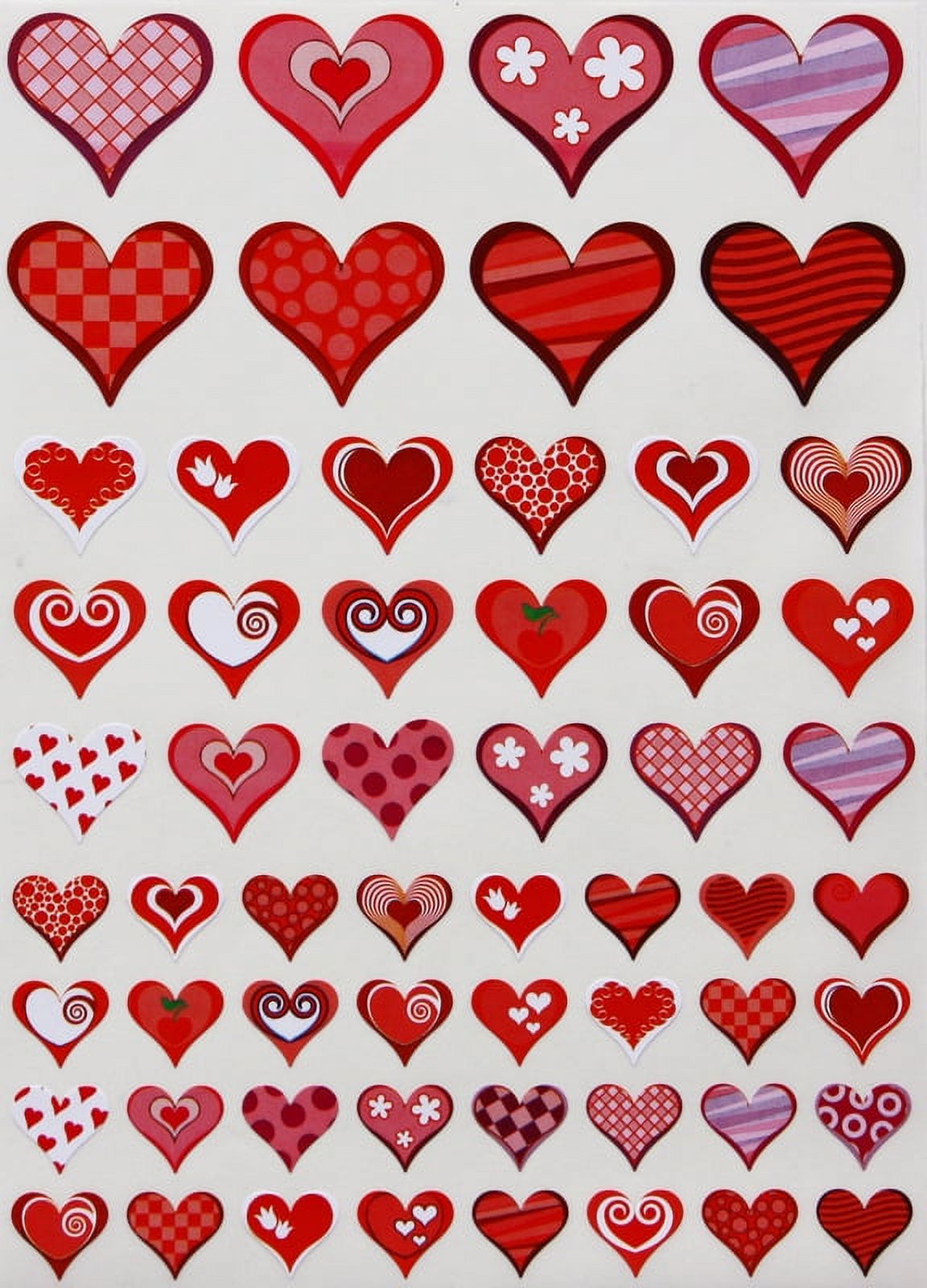 Red and Pink Hearts Stickers, Decorative heart shaped label for arts,  favors and crafts in colors for Valentine's day, 3 sizes, Royal Green- 290  Pack 