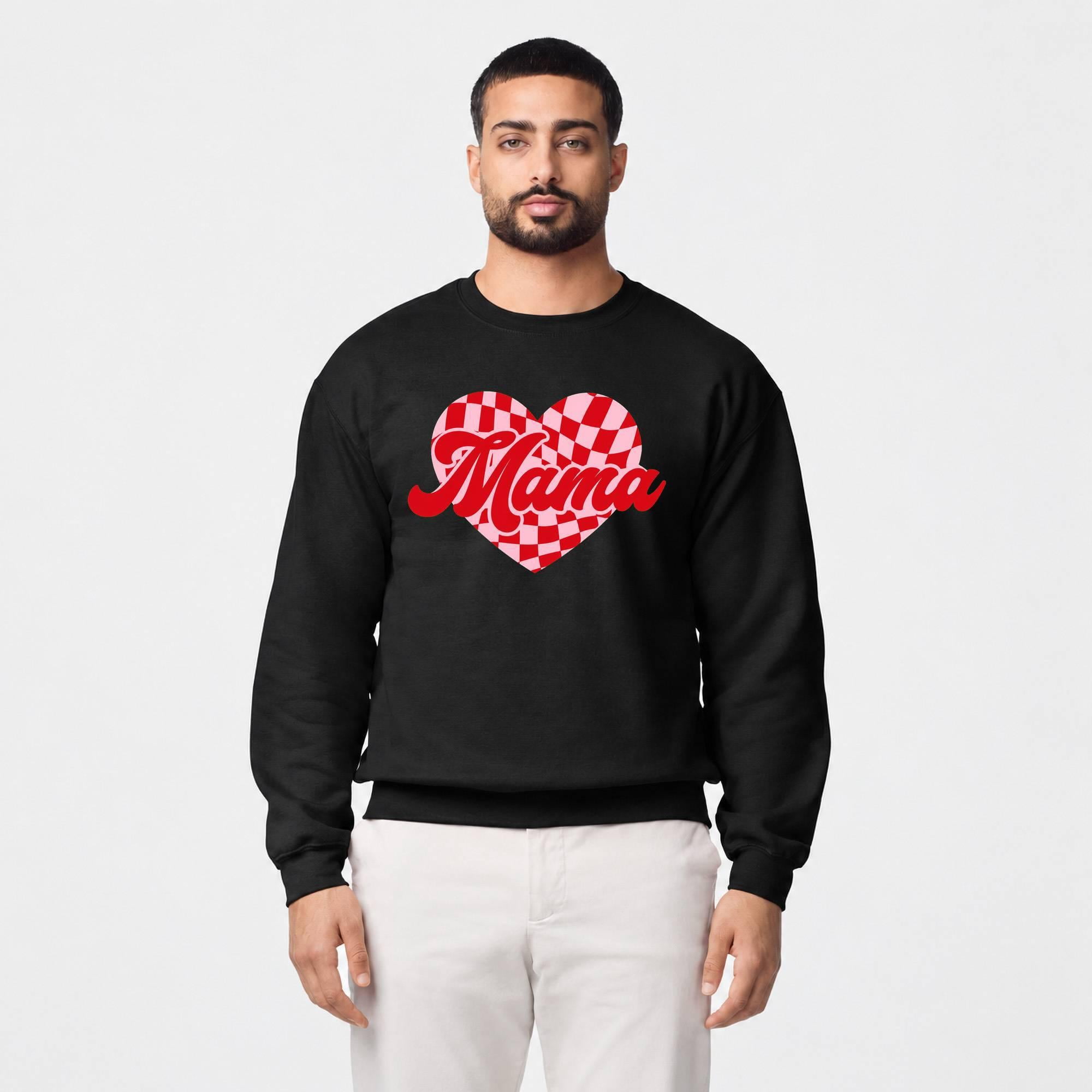 Red Foshon Red and Pink Mama Checkerboard Heart Crewneck Sweatshirt, Unisex ...