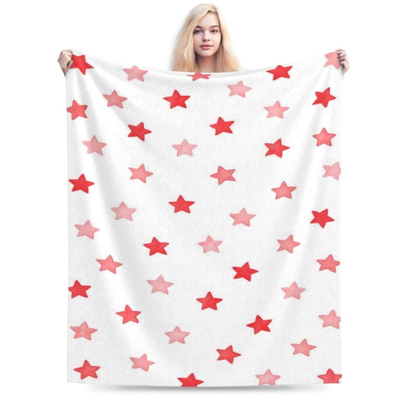 Red and Pink Star Pattern Throw Blanket, Minimalist Decorative Blanket for Sofa Couch Bed 50x40
