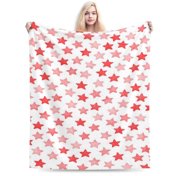 Red and Pink Star Pattern Throw Blanket, Soft Lightweight Decorative Blanket for Sofa Couch Bed Home Décor 50x40