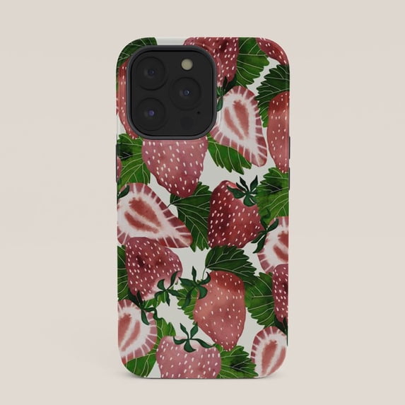Red and Pink Strawberry Leaf Tough Case for Apple iPhone, Dual-Layer ...