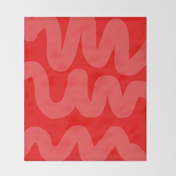 Red and Pink Wavy Squiggle Fleece Blanket, 280 GSM Polyester Fleece Fabric, Retro Geometric Style for Couch or Bed