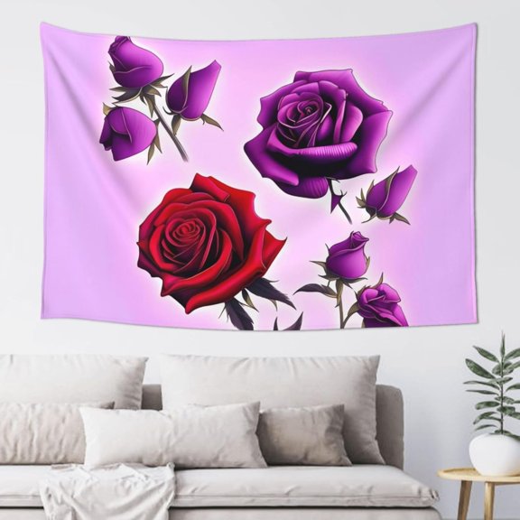Red and Purple Roses Aesthetic Wall Tapestry Boho Vertical Wall Art 60 x 40 Inch Decorative Poster Flag for Bedroom and Living Room Decor